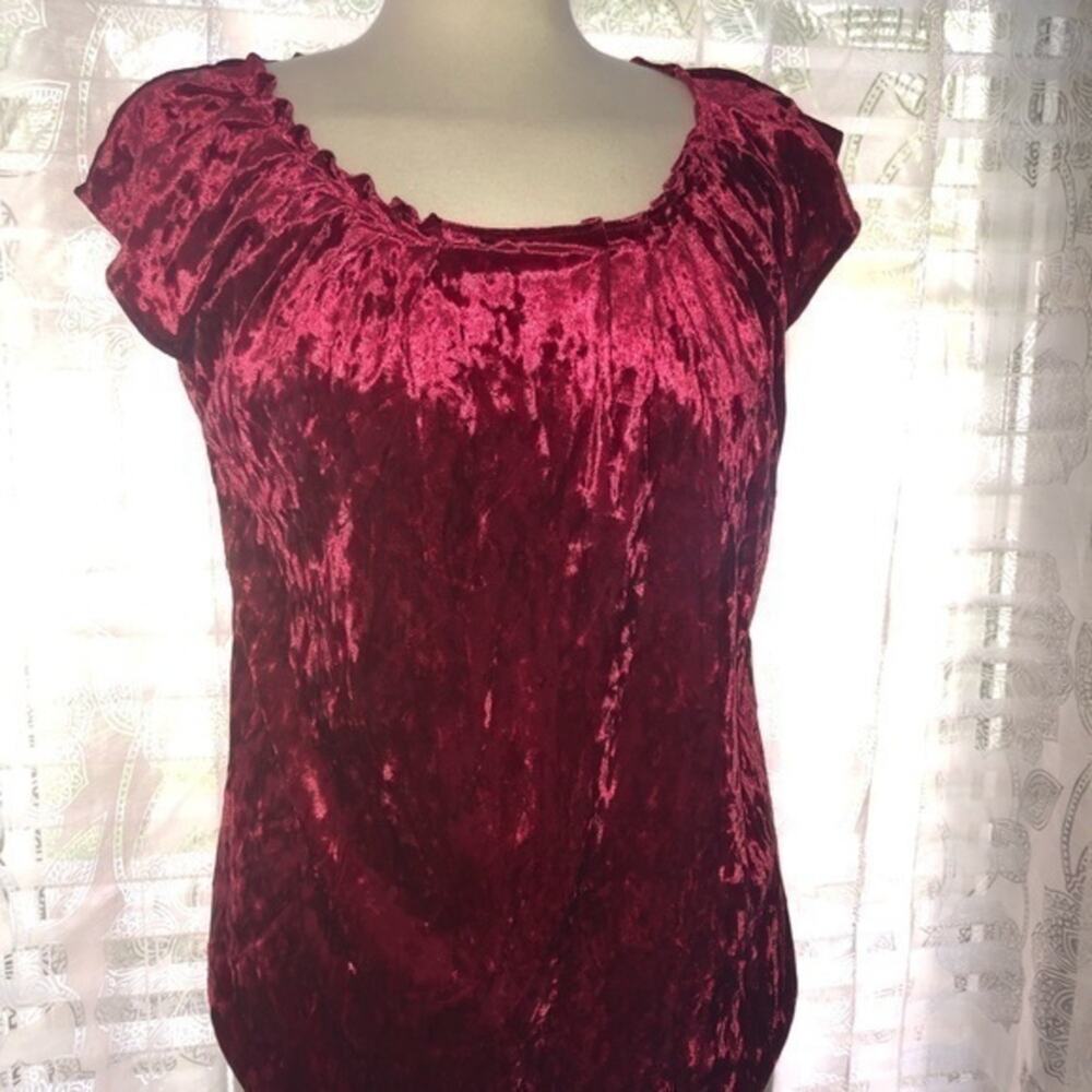 NWT RED WINE CRUSHED VELVET TIE BACK PLEATED SCOOP